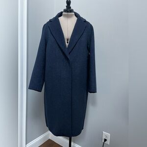 New Vince Navy Long Wool-Blend Coat L
